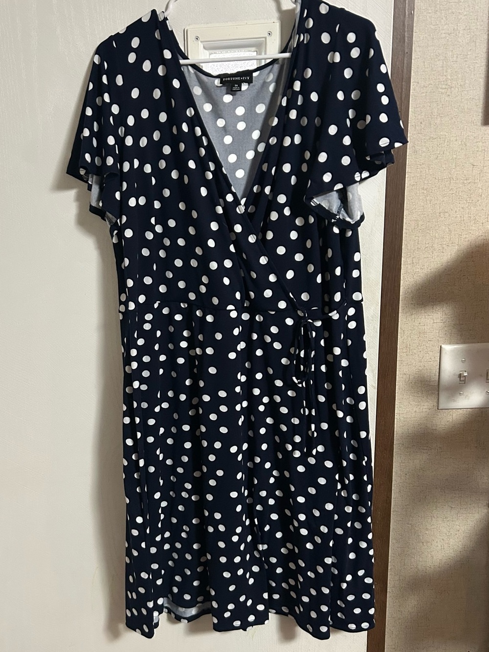 Polka Dot Wrap Mini Dress - Navy & White